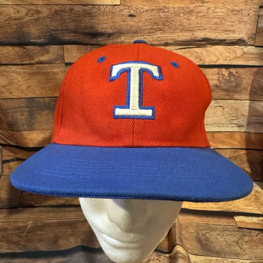 Texas Rangers Hat Vintage Style Red Blue Block T Logo Retro MLB Snapback Cap